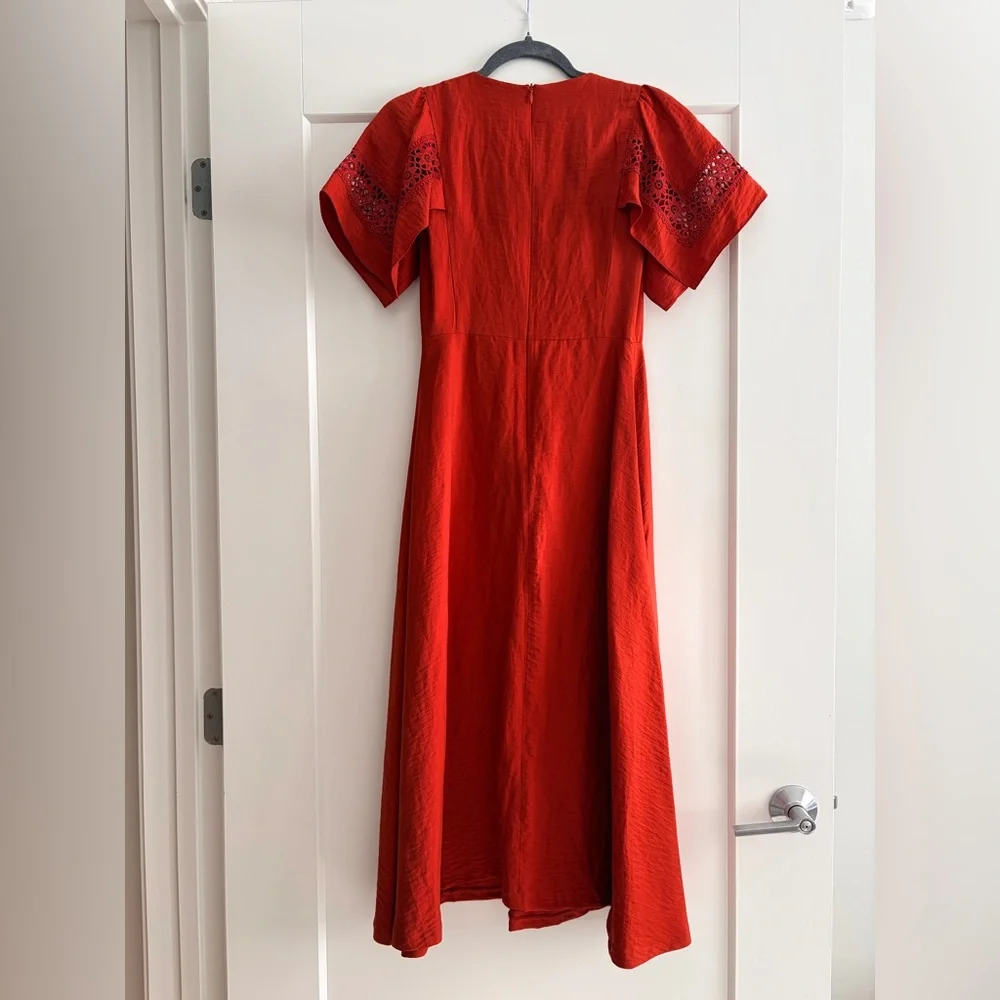 NWOT Sandro Red Midi Dress with Lace Accents size EU34 - Picture 5 of 10
